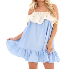 Ruffled Bow Tied Back Mini Babydoll Dress - Square Neck
