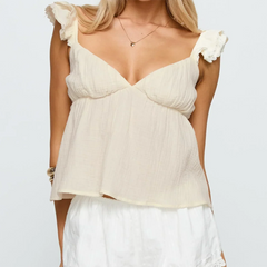 Wide Ruffle Straps V-Neck Babydoll Top