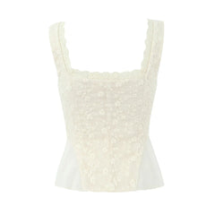 White Corset Buttoned Embroidered Top