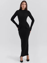 Black Long Sleeve Solid Mock Neck Maxi Dress
