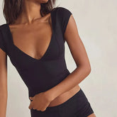 Deep Neck Short Sleeve Top