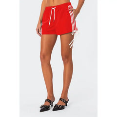 Y2K Loose Fit Striped Drawstring Shorts - Black with White Accents