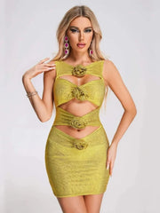Sequin Flower Details Cut Out Bodycon Mini Dress
