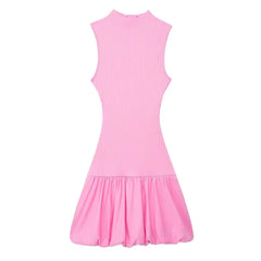 Knitted Hollow Out Back Mini Balloon Dress