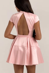 Pink Satin Mini Dress �Back Cutout & Flare Fit