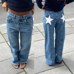 Stars Printed Pockets Denim Jeans