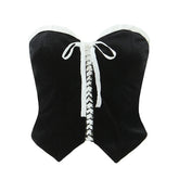 Black Velvet Lace Up Corset Top And Mini Skirt Set