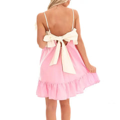 Ruffled Bow Tied Back Mini Babydoll Dress - Square Neck