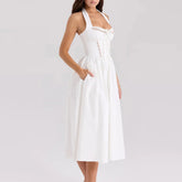 Green Embroidered Halter Midi Dress - A-Line Fit