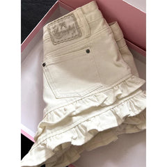 White Denim Frill Shorts