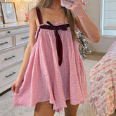 Tie-Up Ruffle Print Babydoll Mini Dress - Casual A-Line