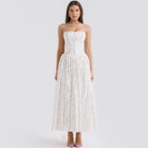 Strap Floral Printed Straight Neck Midi Dress