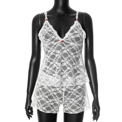 White Lace Crop Top & Shorts Set �Sheer Summer Style