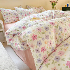 Colorful Floral Style Bedding Sets Romantic Flowers Duvet Cover Single Queen Size Washed Cotton Bedclothes Girls Home Textiles