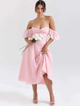 Pink Short Puff Sleeves Jacquard Print Maxi Dress
