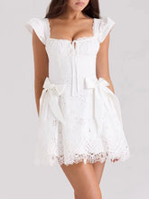White Corset Bodice Ruffled Mini Dress
