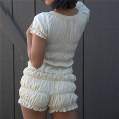 Ruched Short-Sleeve Tops And Bloomer Shorts Set