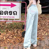 Denim Pink Pocket Bow Embroidery Jeans