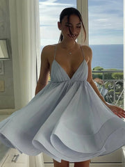 Spaghetti Strap V-neck Flowy A-Line Mini Dress
