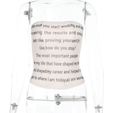 Letter Printed Mesh Strapless Crop Top - High Stretch Tank