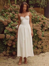 White Floral Embroidered Midi Bustier Dress