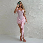 Lace Sheer Bandage Tie Up Mini Dress