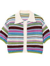 Stripe Colourful Collar Buttoned Shirt And Shorts Set