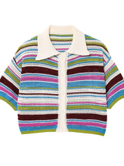 Stripe Colourful Collar Buttoned Shirt And Shorts Set