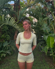 Yellow Ruffled Trim Top And Shorts Set