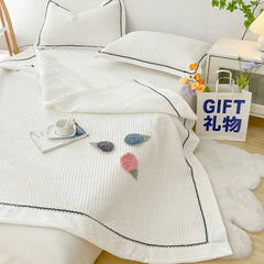 1/3Pc Korean Princess Elegant Handmade Flowers Embroidery Quilted Summer Quilt Bedspread Air-conditioning Skin-friendly Blanket