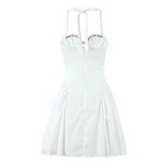 White Embroidery Corset Halter Mini Dress