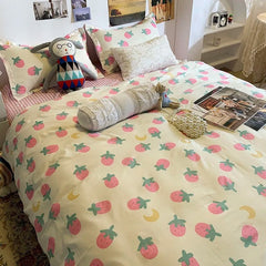 Floral Bedding Set with Duvet Cover Flat Sheet with Pillowcases Kids Queen Full Size Boys Girls Bed Linen
