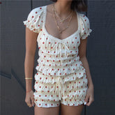 Ruched Short-Sleeve Tops And Bloomer Shorts Set