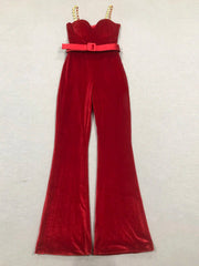Red Velvet Diamond Strap Jumpsuit