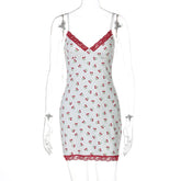 White Cami Red Print Spaghetti Strap Mini Dress