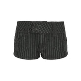 Grey Striped Denim Low-Waisted Shorts