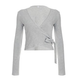 Solid Wrap Around Top And Drawstring Pants Set