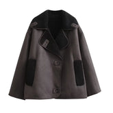 Brown Faux Leather Black Lining Fur Jacket