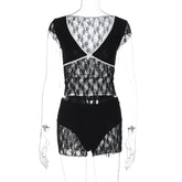 Pink Lace Crop Top And Shorts Set