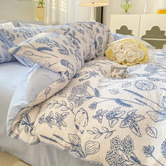 Korean Style Seersucker Washed cotton Bedding Set Girls Twin Queen Size Duvet Cover Bed Linens Kids Fashion