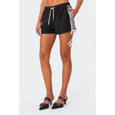 Y2K Loose Fit Striped Drawstring Shorts - Black with White Accents