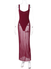 Solid Strap Mesh Bodysuit Maxi Dress