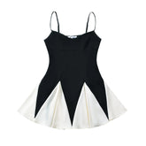 Black Frill Pleated Patchwork Cami Mini Dress