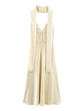 Satin Cami Long Dress With Neck Scarf