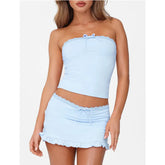 Bow Trim Tube Top And Mini Skirt Set