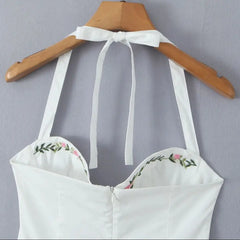White Embroidery Corset Halter Mini Dress