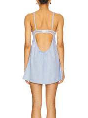 Blue Plaid Lace Up Babydoll Mini Dress