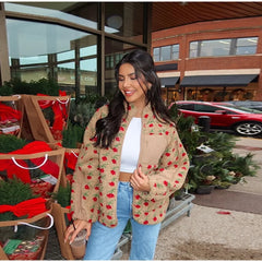 Printed Plush Zipper Short Jacket