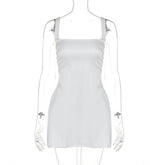 Solid Satin Square Neck Strap Mini Dress