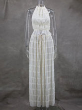 Halterneck Ruched Open Back Tie Up Top And Maxi Skirt Set